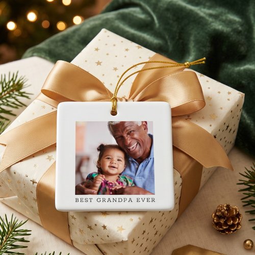 Best Grandpa Ever Family Photo Christmas Keepsake Ceramic Ornament