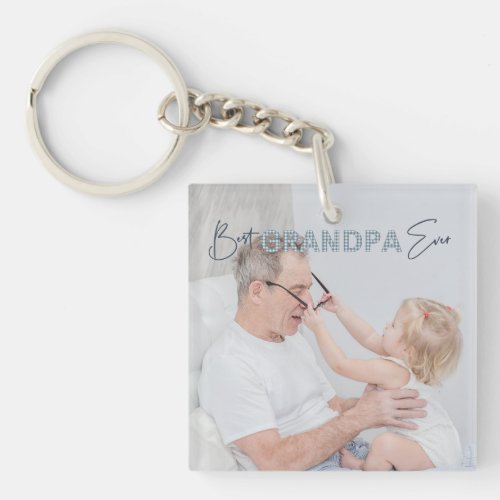 Best Grandpa Ever Fathers Day Dusty Blue Photo Keychain