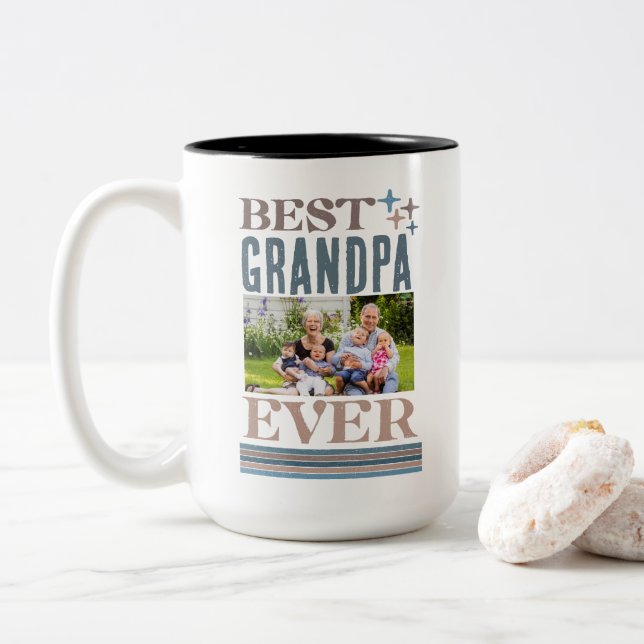 Best Grandpa Ever Father's Day Photo Collage Gift  Two-Tone Coffee Mug (With Donut)