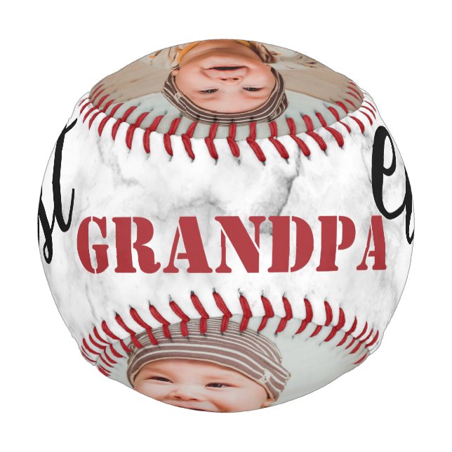 Best Grandpa Ever Faux Marble 3 Photo Collage Baseball (Back)