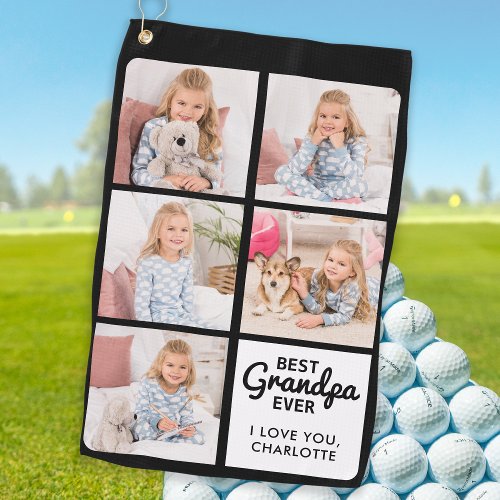 Best GRANDPA Ever _ Golfer _ Personalized 5 Photo Golf Towel