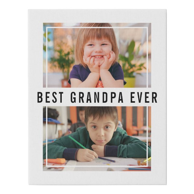 Best Grandpa Ever Grandchildren 2 Photo Collage Faux Canvas Print (Front)