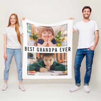 Best Grandpa Ever Grandchildren 2 Photo Collage Fleece Blanket