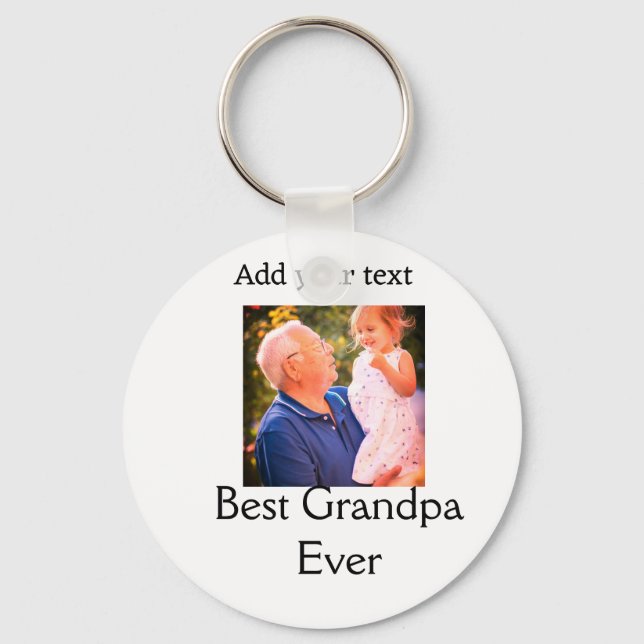 Best Grandpa ever grandfather photo name gifts tex Keychain (Front)