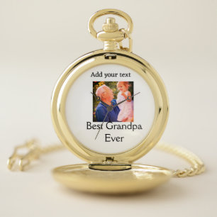 Best Grandpa ever grandfather photo name gifts tex Pocket Watch