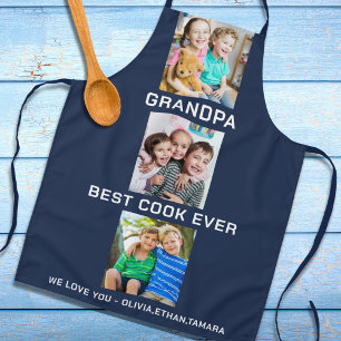 Best Grandpa Ever Grandkids 3 Photo Collage Navy Apron