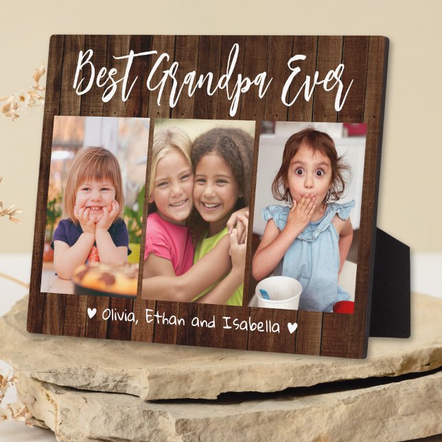 Best Grandpa Ever Grandkids 3 Photo Collage Wood  Plaque (Best Grandpa Ever Grandkids 3 Photo Collage Wood Plaque)