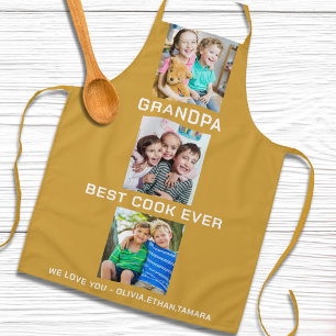 Best Grandpa Ever Grandkids 3 Photo Collage Yellow Apron