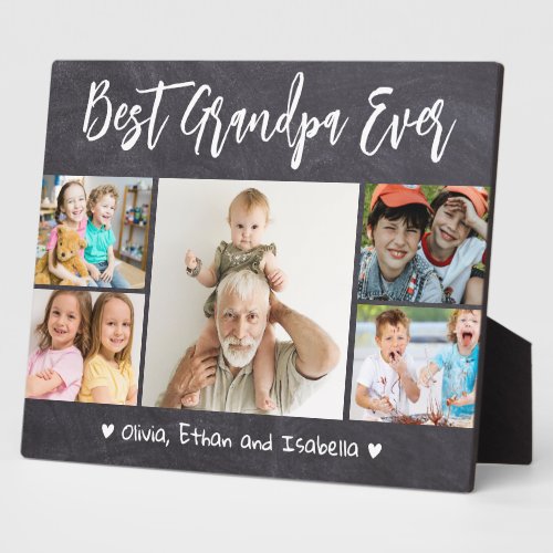 Best Grandpa Ever Grandkids 5 Photo  Chalkboard Plaque