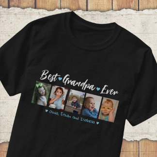 Best Grandpa Ever Grandkids 5 Photo Collage Black T-Shirt
