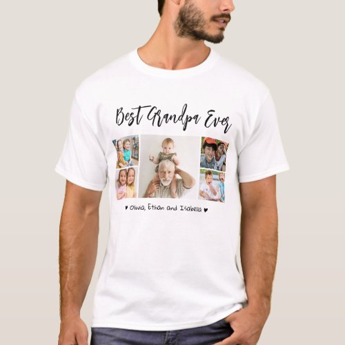 Best Grandpa Ever Grandkids 5 Photo Collage T_Shirt