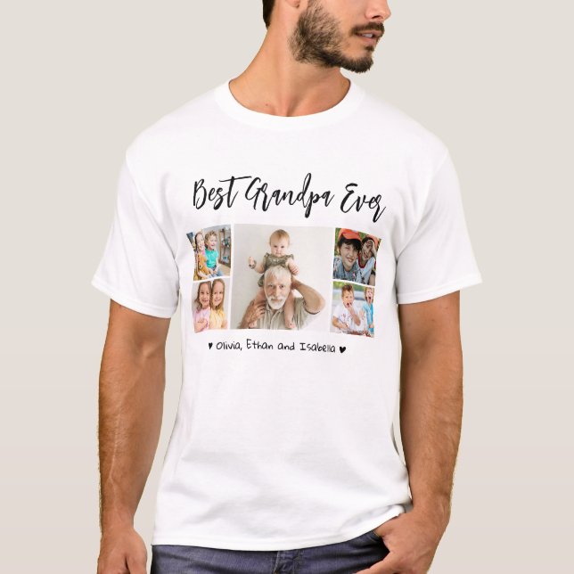 Best Grandpa Ever Grandkids 5 Photo Collage T-Shirt (Front)