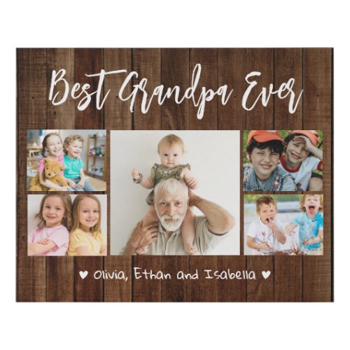 Best Grandpa Ever Grandkids 5 Photo Collage Wood  Faux Canvas Print