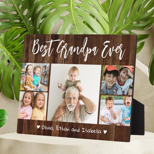 Best Grandpa Ever Grandkids 5 Photo Collage Wood  Plaque