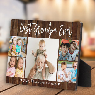 Best Grandpa Ever Grandkids 5 Photo Rustic Wood Plaque