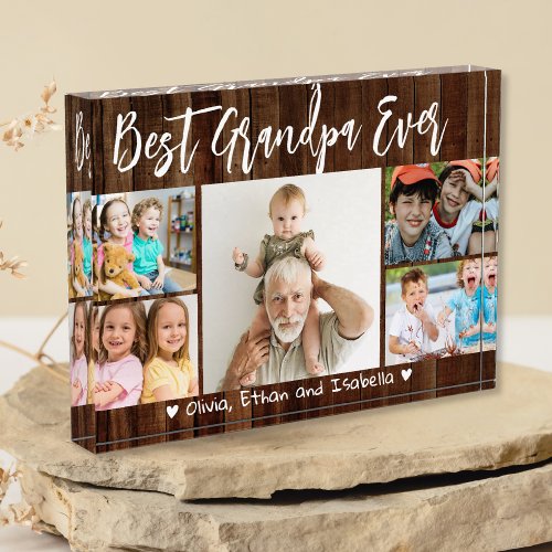 Best Grandpa Ever Grandkids Wood 5 Photo Display 