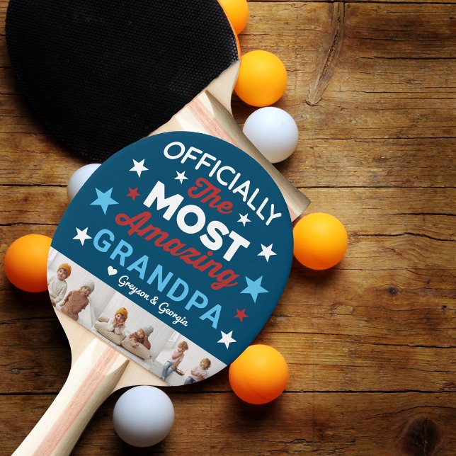 Best Grandpa Ever | Hand Lettered Photo Collage Ping Pong Paddle (Creator Uploaded)