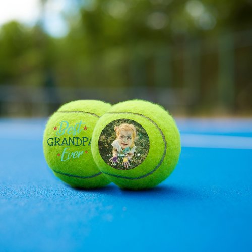 Best Grandpa Ever  Hand Lettered Photo Tennis Balls