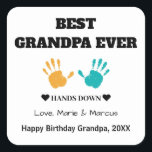 Best Grandpa Ever Hands Down Birthday Square Sticker<br><div class="desc">Best Grandpa Ever Hands Down Birthday Square Sticker. Add handprint/ footprint image,  kids name,  date and your message</div>