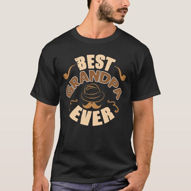Best Grandpa Ever - Hat and Pipe Illustration T-Shirt (Front)