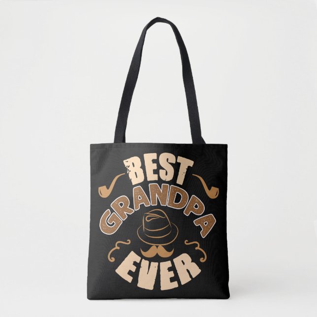 Best Grandpa Ever - Hat and Pipe Illustration Tote Bag (Front)