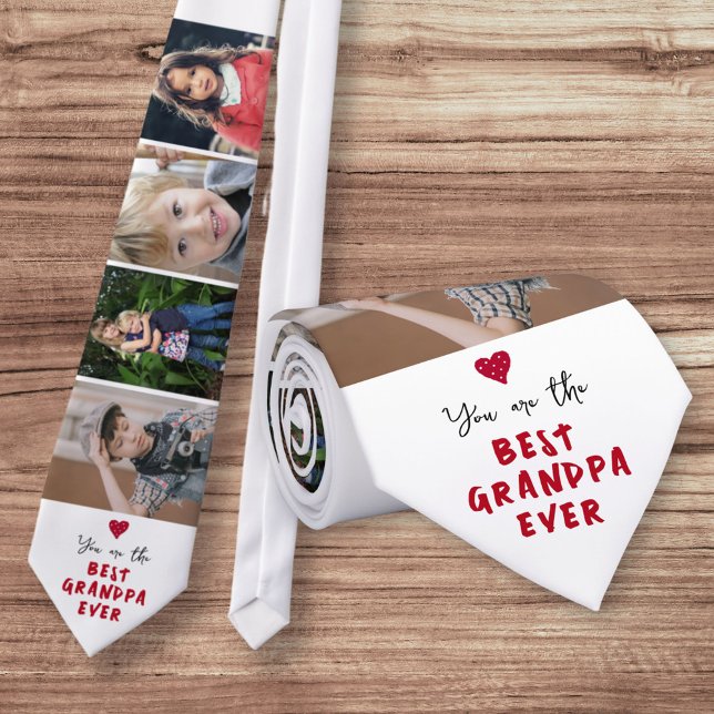 Best Grandpa Ever Heart 4 Photo Collage Neck Tie (Creator Uploaded)