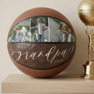 Best Grandpa Ever Leather Father's Day Photo Gift Basketball