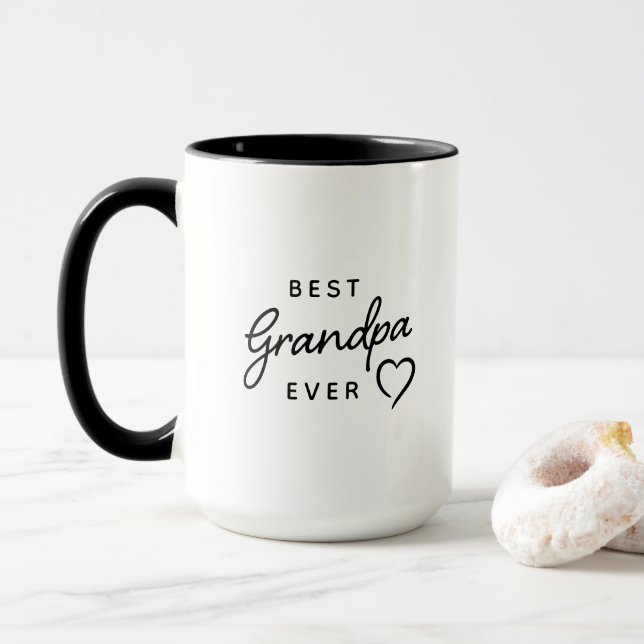 Best Grandpa Ever Minimalist Black & White Mug (With Donut)