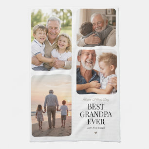 Best Grandpa Ever Modern 4 Photo Grid Father's Day Kitchen Towel
