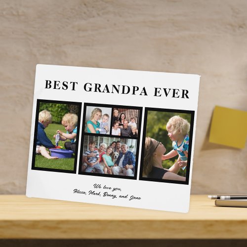 Best grandpa ever modern black and white collage plaque