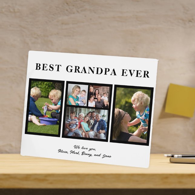 Best grandpa ever modern black and white collage plaque (Creator Uploaded)