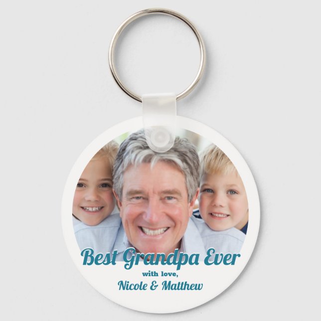 Best Grandpa Ever Modern Photo Keepsake Keychain (Front)