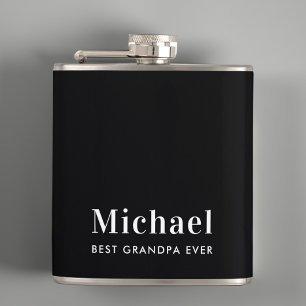 Best Grandpa Ever Monogram Black Flask