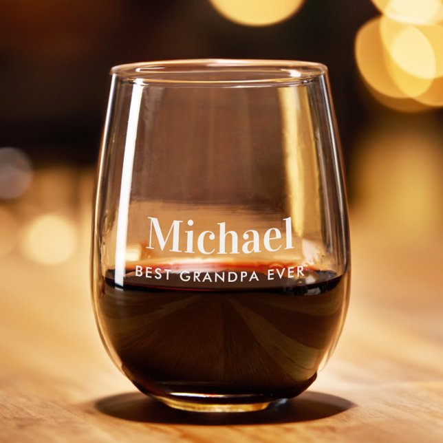 Best Grandpa Ever Monogram Stemless Wine Glass (Creator Uploaded)