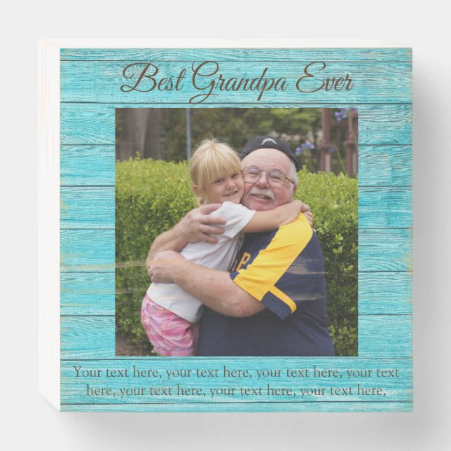 Best Grandpa Ever Parents Day Gift Rustic Blue Wooden Box Sign (Front Horizontal)