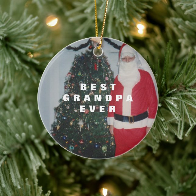 Best Grandpa Ever Personalized Gold Glitter Ceramic Ornament (Tree)