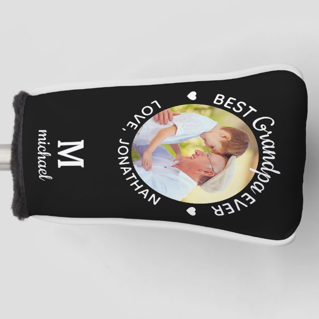 Best Grandpa Ever Personalized Monogram Name Photo Golf Head Cover (Front)