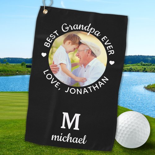 Best Grandpa Ever Personalized Monogram Name Photo Golf Towel