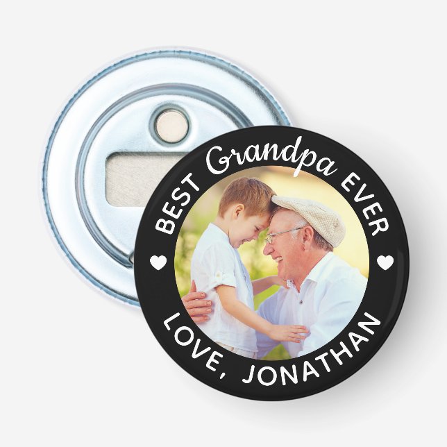 Best Grandpa Ever Personalized Name Custom Photo Bottle Opener (Front)