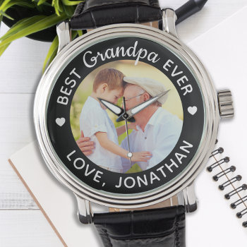 Best Grandpa Ever Personalized Name Custom Photo Watch by BlackDogArtJudy at Zazzle