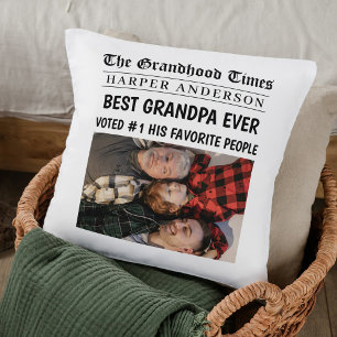 Best Grandpa Ever Personalized Newspaper Headline  Throw Pillow