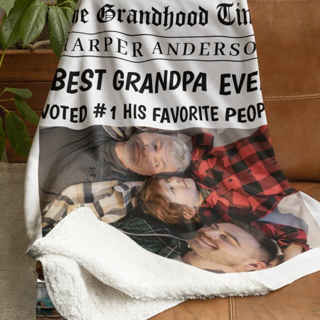 Best Grandpa Ever Personalized Newspaper Photo  Sherpa Blanket (Creator Uploaded)