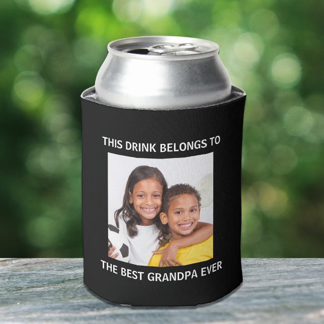 Best Grandpa Ever Personalized Photo Black Can Cooler (Creator Uploaded)