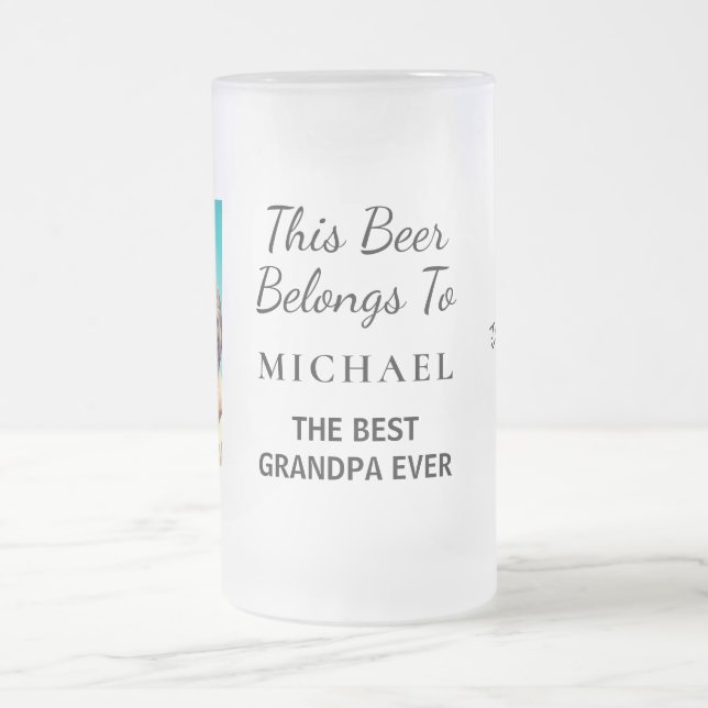 Best Grandpa Ever Personalized Photo Frosted Glass Beer Mug (Center)