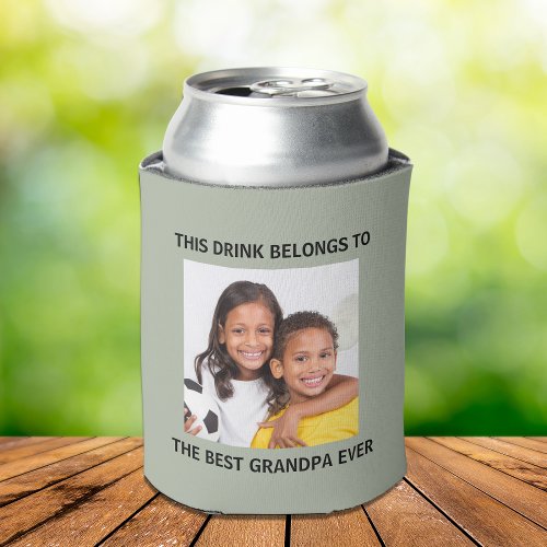 Best Grandpa Ever Personalized Photo Green Can Cooler