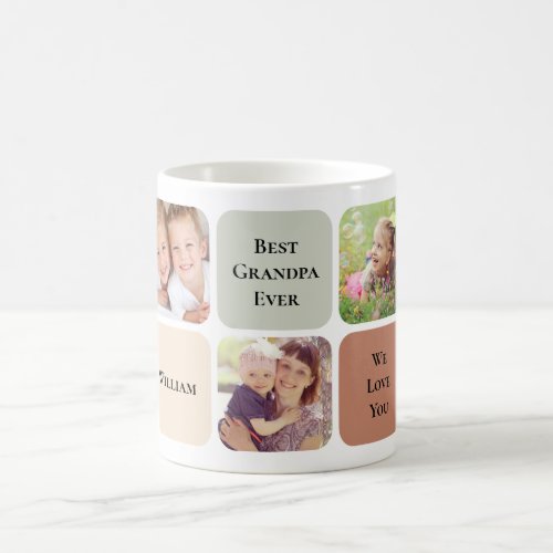 Best Grandpa Ever Personalized Photos Green Brown Coffee Mug