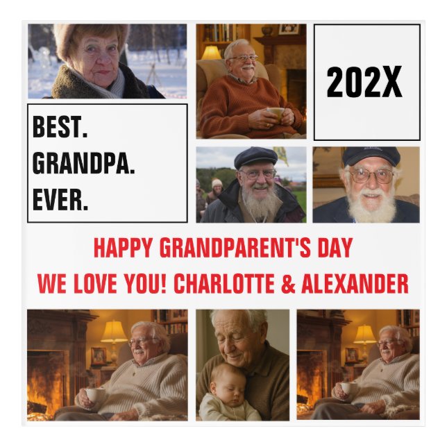 Best Grandpa Ever Photo Collage and Custom Text Acrylic Print (Front)