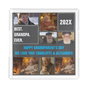 Best Grandpa Ever Photo Collage and Custom Text Acrylic Tray