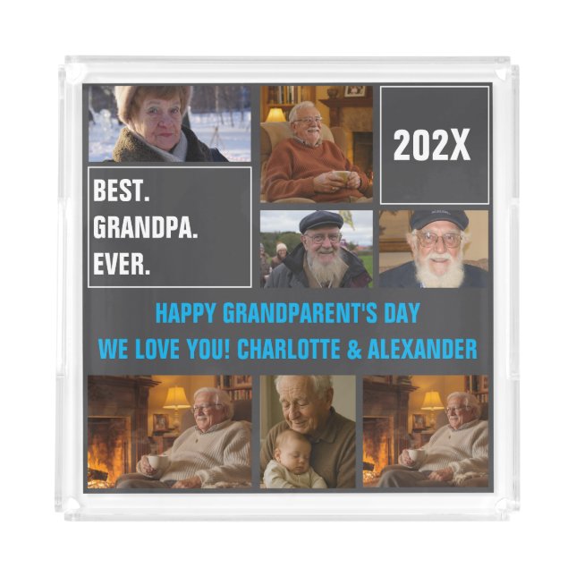 Best Grandpa Ever Photo Collage and Custom Text Acrylic Tray (Front)
