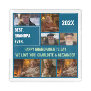 Best Grandpa Ever Photo Collage and Custom Text Acrylic Tray